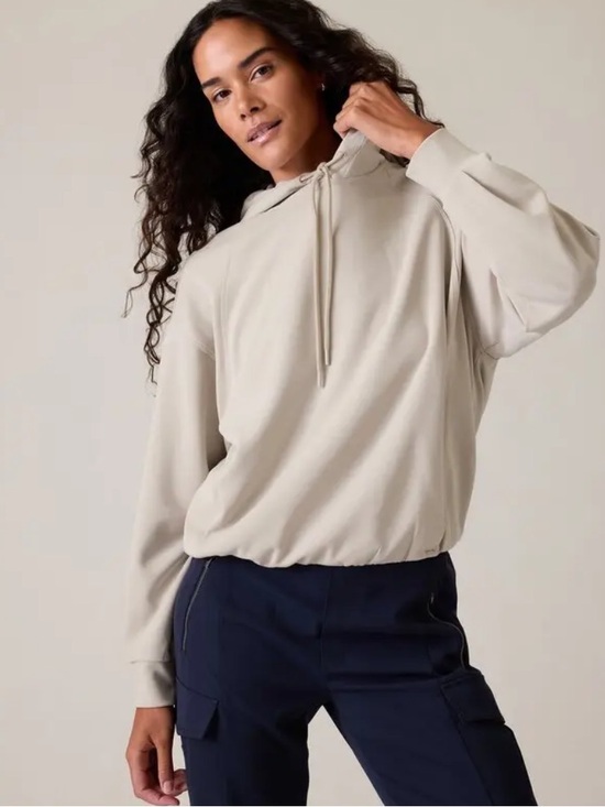 Athleta Tops - Athleta Seasoft Bubble Hem Hoodie in Abalone (Light Beige)